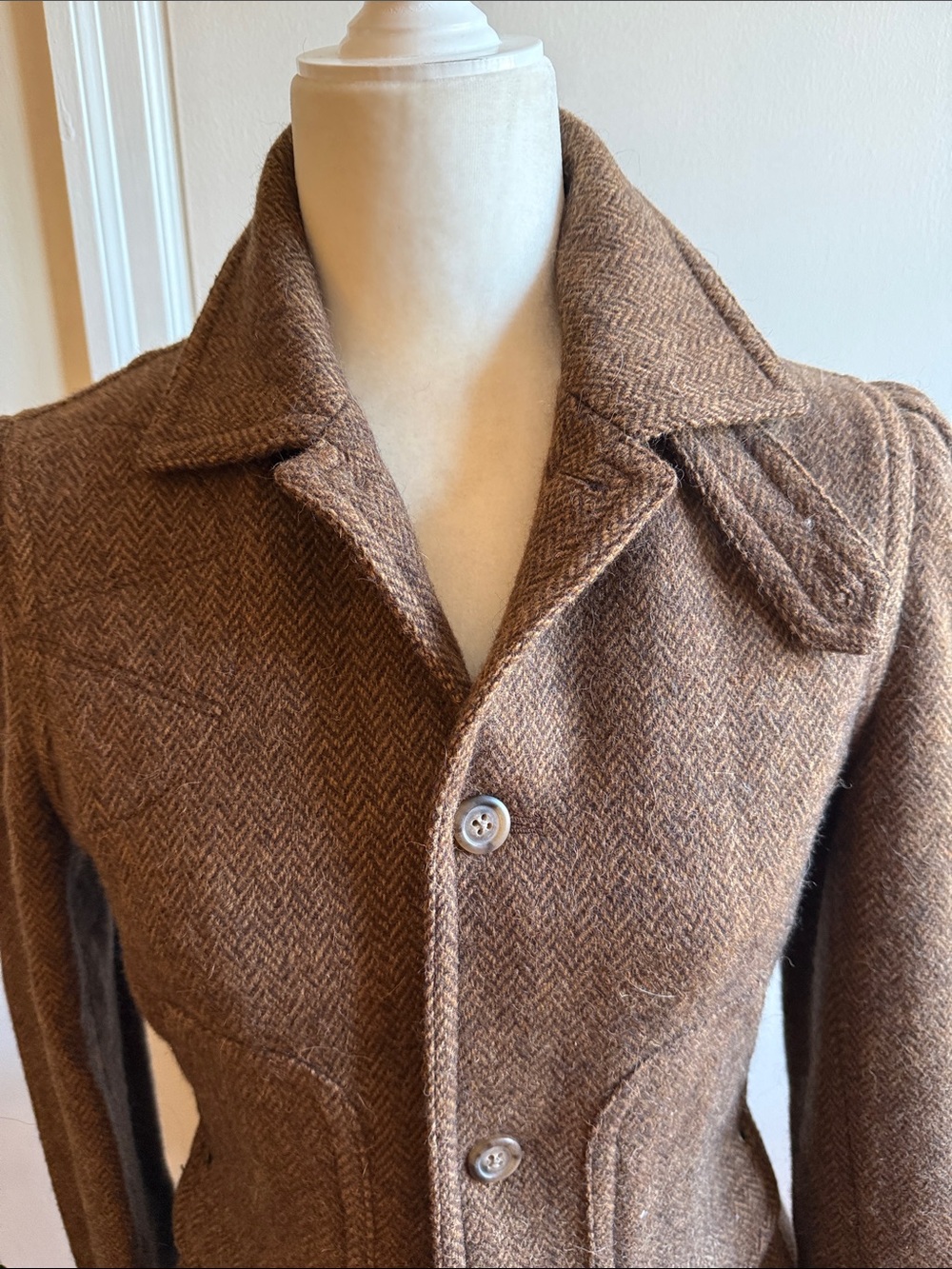 Ralph Lauren Rugby Brown Herringbone Wool Blazer Jacket EUC Sz.8 Runs small - Picture 7 of 8